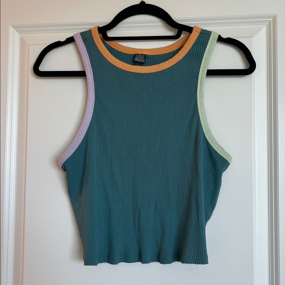 Wild Fable Teal Tank Top with Multicolor Trim